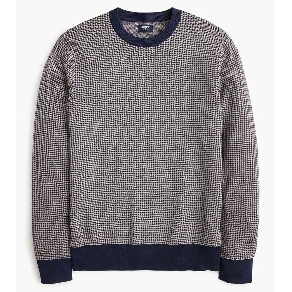 J. Crew Houndstooth Crewneck Sweater Heather Graphite Navy Gray Size S NWT